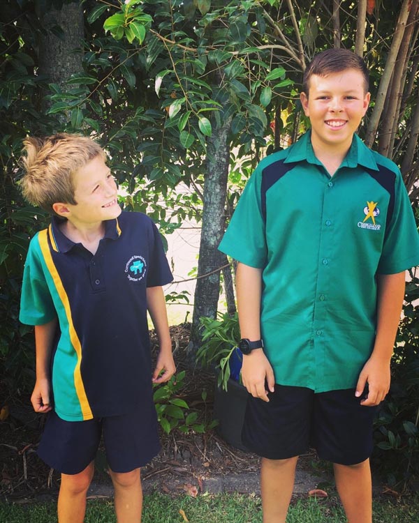 Lachlan Herbert who has TSC, on his first day of year 3 with big brother Cooper on his first day of high school
