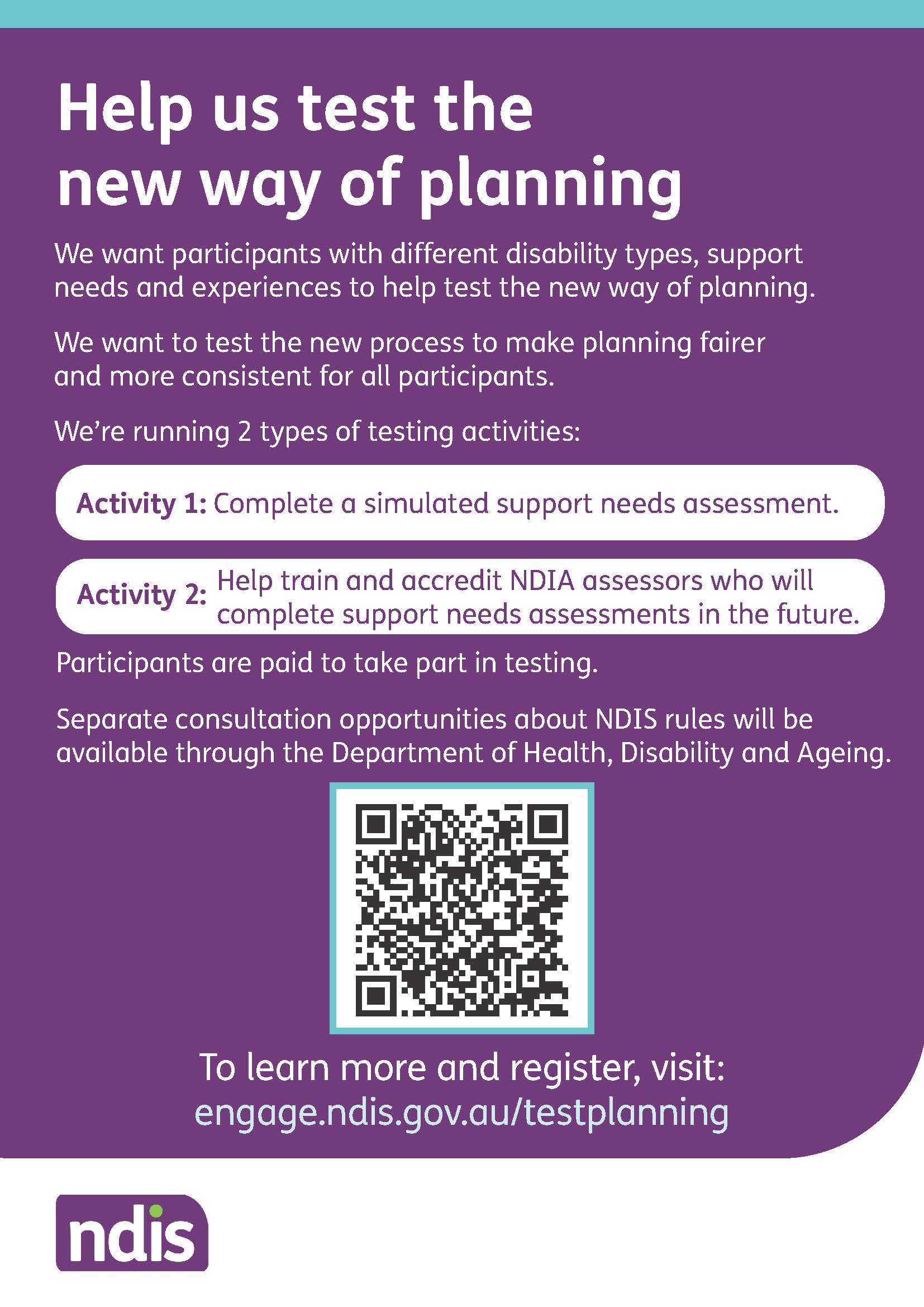 Poster Help us test the new way of planning NDIS Engage